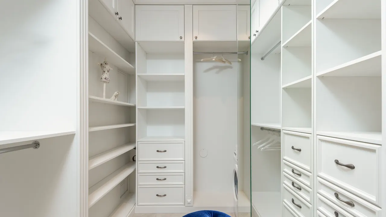 Placards et dressing sur mesure, portes fermées, pièce en ordre.