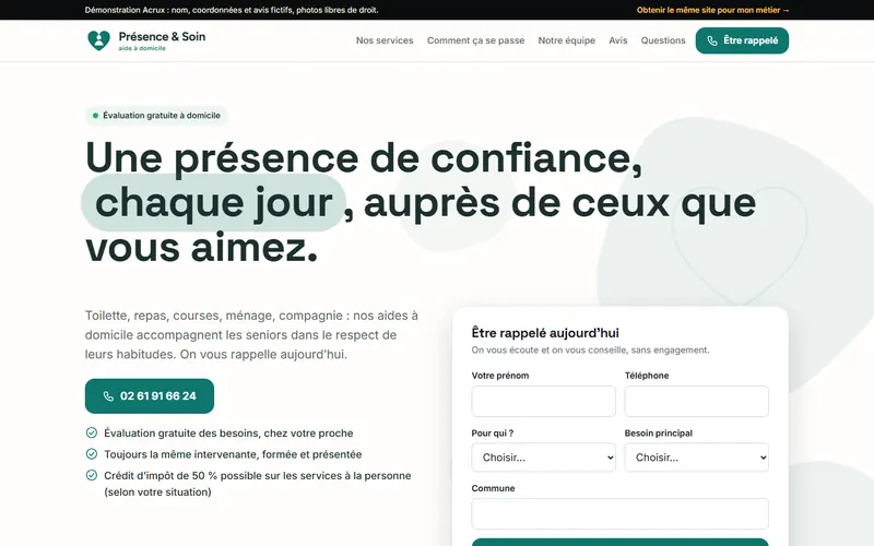 Aperçu du site de démonstration Présence & Soin, aide à domicile à Rouen