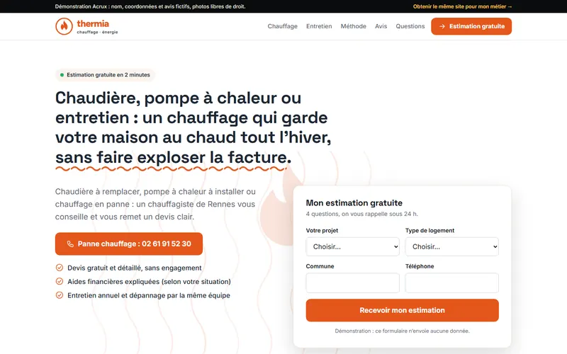 Aperçu du site de démonstration Thermia Chauffage, chauffagiste à Rennes