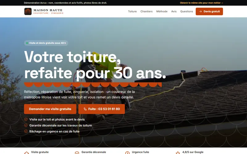Aperçu du site de démonstration Maison Haute Toiture, couvreur à Lille