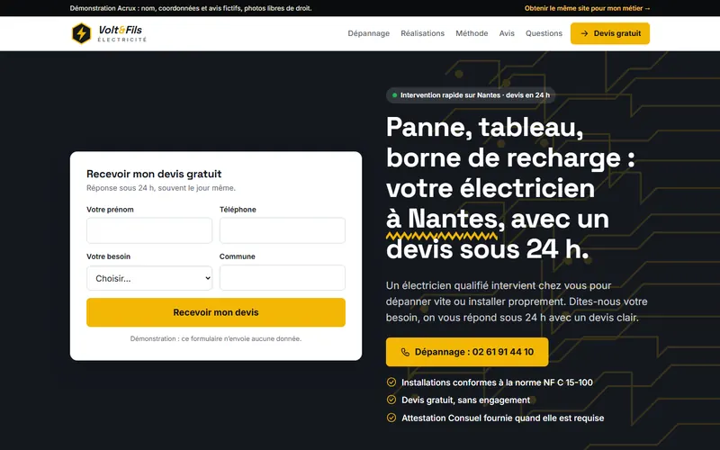 Aperçu du site de démonstration Volt & Fils Électricité, électricien à Nantes