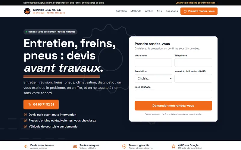 Aperçu du site de démonstration Garage des Alpes, mécanicien auto à Grenoble