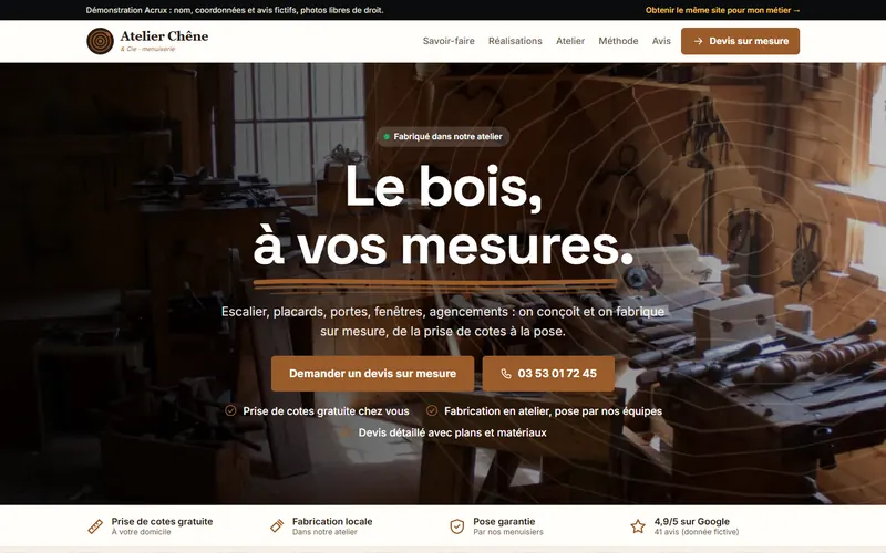 Aperçu du site de démonstration Atelier Chêne & Cie, menuisier à Strasbourg