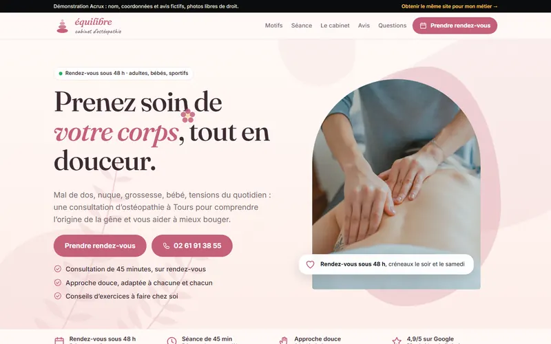 Aperçu du site de démonstration Cabinet Équilibre, ostéopathe à Tours
