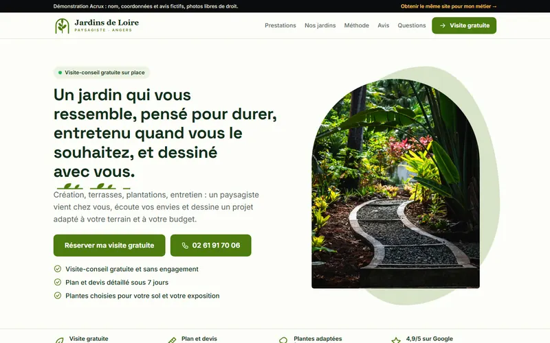 Aperçu du site de démonstration Jardins de Loire, paysagiste à Angers