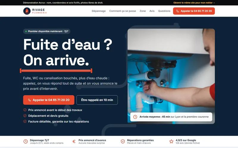 Aperçu du site de démonstration Rivage Plomberie, plombier dépanneur à Lyon