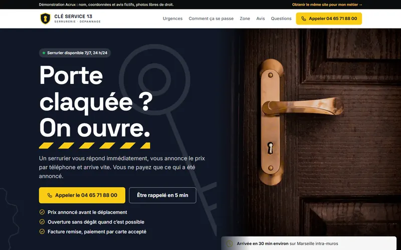 Aperçu du site de démonstration Clé Service 13, serrurier-métallier à Marseille