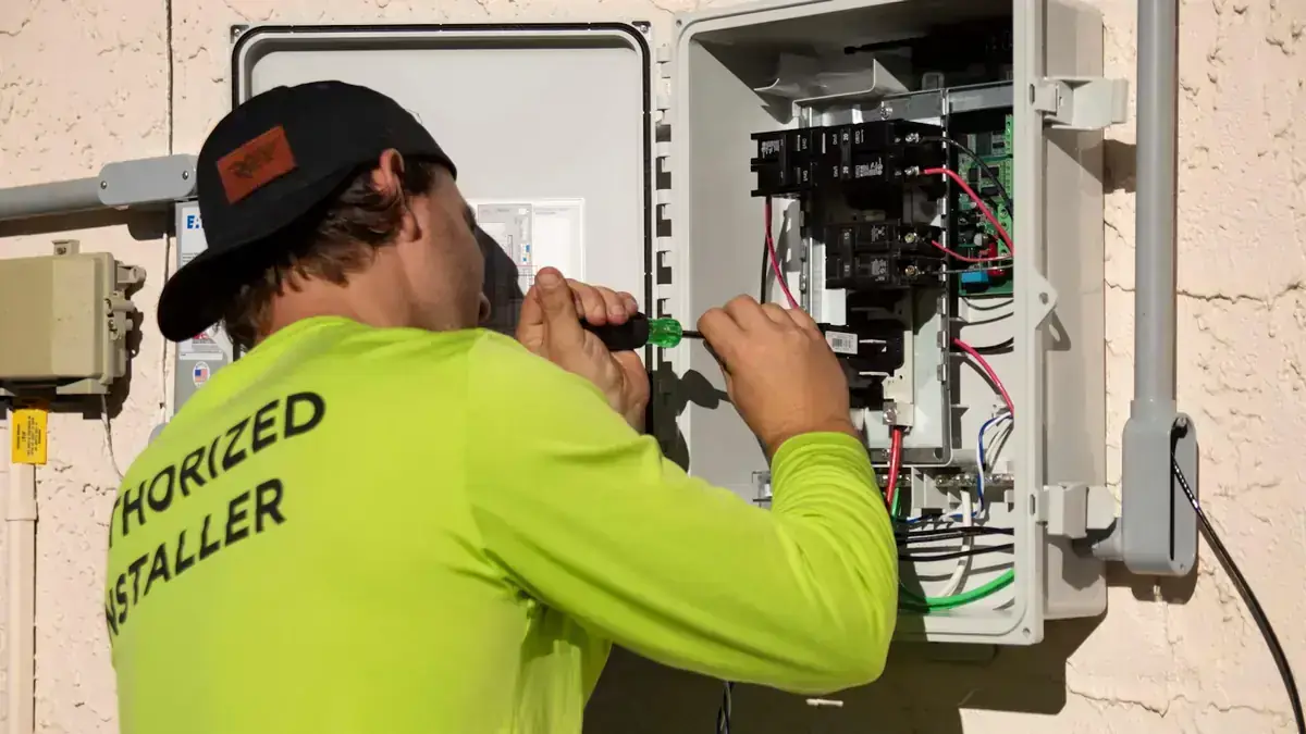 Installateur devant un coffret électrique